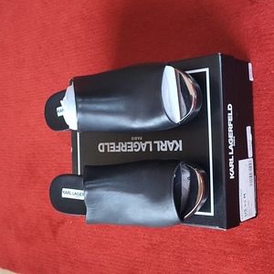 Karl Lagerfeld Paris Women US 9.5 M Black soft calf Wedge Sandal